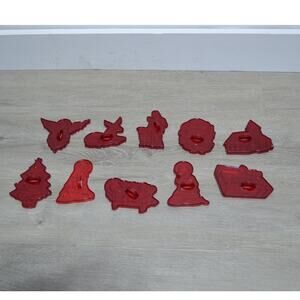 Vintage HRM Red Plastic Cookie Cutters Lot of 10 Christmas Nativity Scene